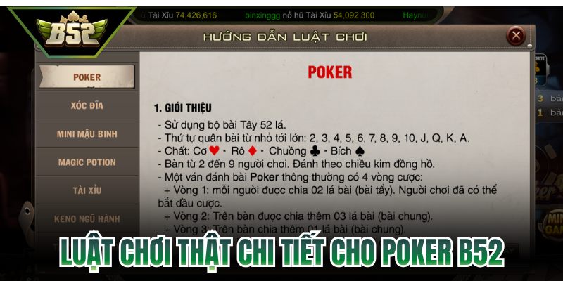 Luật chơi thật chi tiết cho Poker B52