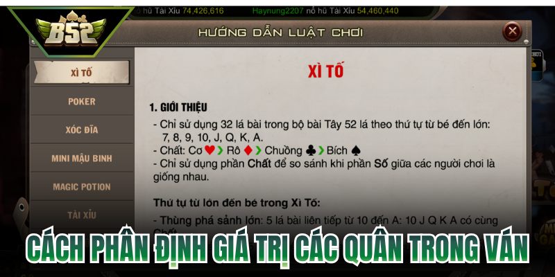 Cách phân định giá trị các quân trong ván